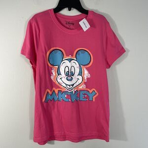 Women's Disney Mickey Mouse Short Sleeve T-Shirt Size XS Pink Loose Fit Tee